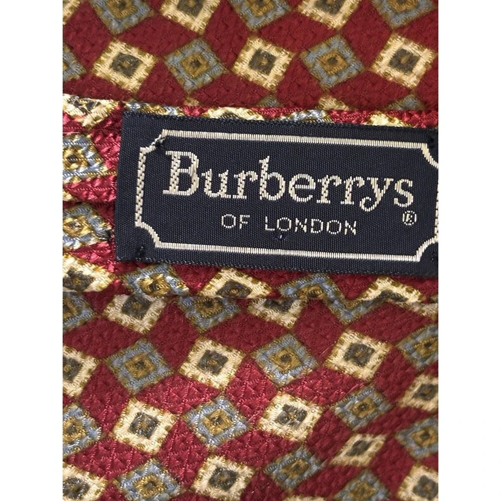 Burberrys of London Men's Silk Tie Burgundy Red Blue Paisley Geometric Vintage